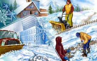 Man woman snow blower winter 2 - a painting of a man free wallpaper