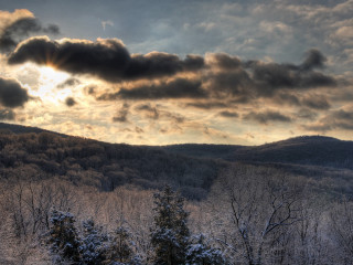Mountain cloudy sky trees foreground - the cloud free wallpaper