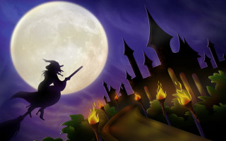 Witch flying broom full moon 4 - a full moon free wallpaper