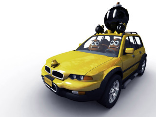 Yellow car black cats eyes 4 - two eye free wallpaper
