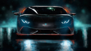 Futuristic car bright light headlights - the front of its free wallpaper for desktop