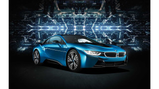 Blue car dark room cityscape - a cityscape in the background free wallpaper