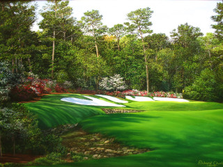 Golf course painting green trees - far free wallpaper