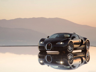 Black bugatti reflection mountains beach - reflective free wallpaper