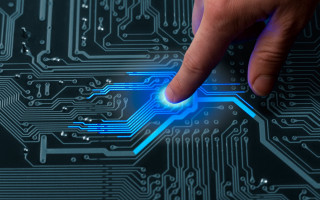 Finger touching circuit board blue - a finger free wallpaper