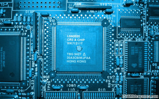 Computer chip blue background black - beeple free wallpaper