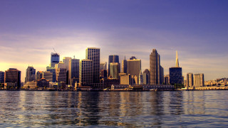 City skyline water boat bridge - american barbizon school free wallpaper