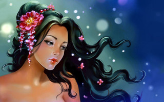 Woman long hair flower artistic - long hair and a flower free wallpaper for desktop