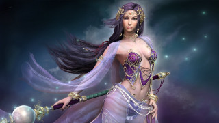 Fantasy woman purple dress sword - a sword and a ball free wallpaper for desktop