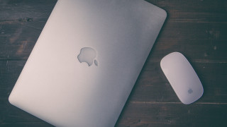 White apple laptop wooden table - a wooden table free wallpaper