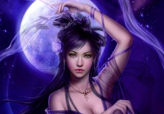 Woman feather moon purple background - a feather free wallpaper