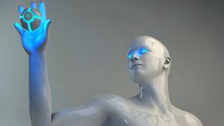 White man blue light white - cyborg free wallpaper