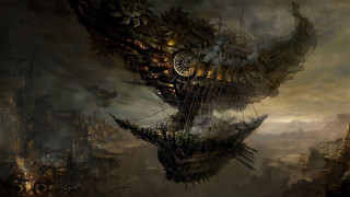 Ship floating air steam hulls - steampunk free wallpaper