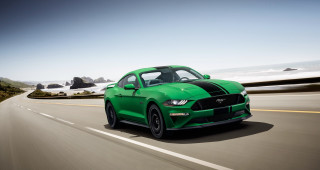 Green mustang driving highway ocean - art green free wallpaper
