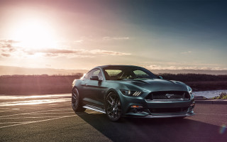 Mustang parked sunset horizon sunshine - the horizon behind free wallpaper