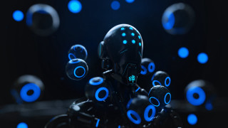 Robot glowing blue eyes black - redshift free wallpaper for desktop
