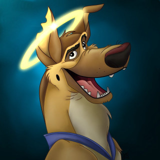 Cartoon dog glowing halo blue - its head free wallpaper for tablet