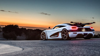 White sports car sunset road - the side of a road free wallpaper for desktop