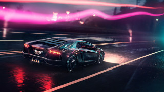 Car night city street bright - beeple free wallpaper