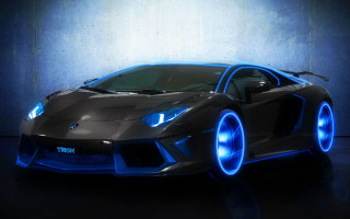 Dark sportscar blue lights night - rim free wallpaper