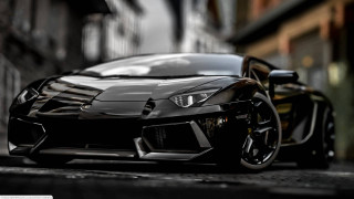 Black sports car street building 4 - a sign free wallpaper