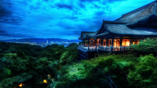 Building balcony city night cloudy 2 - japan eishōsai chōki free wallpaper