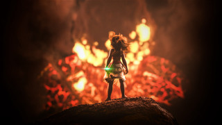 Little girl rock fire forest - little free wallpaper