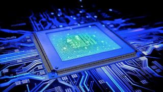 Computer chip blue background green - a computer chip free wallpaper