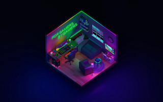 Neon colored room computer desk - a room free wallpaper