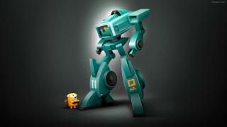 Robot small figure black background 2 - alex petruk ape free wallpaper