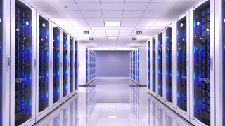 Long hallway blue white servers - a long hallway free wallpaper