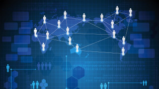 Blue world map people background - a bunch of people free wallpaper