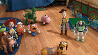 Toy characters wooden floor room - disney free wallpaper