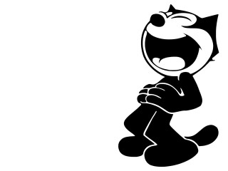 Black white cartoon cat smiling - a big smile free wallpaper