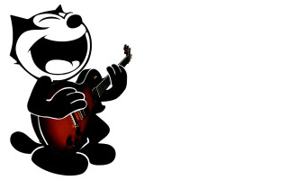 Cartoon cat playing guitar big - his face and mouth free wallpaper
