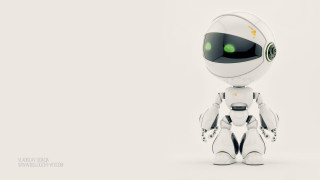 Robot green eyes white room - a white room free wallpaper