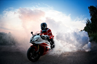 Motorcycle ride smoke road sky - the back of it free wallpaper