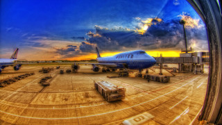 Plane parked runway sunset sunrise - the runway free wallpaper for desktop