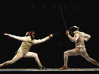 Two men fencing gear fighting - fabien charuau free wallpaper