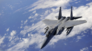 Fighter jet flying clouds blue 5 - a few white cloud free wallpaper
