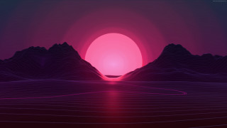 Sunset mountain river night synthwave - synthwave style free wallpaper for desktop