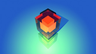Colorful blue background red yellow - isometric free wallpaper