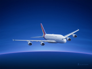 Jetliner flying blue sky earth - matte painting free wallpaper