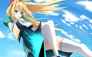 Woman blue dress white stockings - a rock free wallpaper for desktop