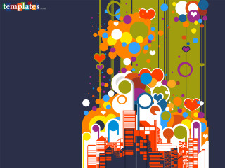 Colorful cityscape bubbles hearts blue - a pop art painting free wallpaper