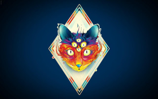 Colorful fox head diamond pattern - surreal design free wallpaper