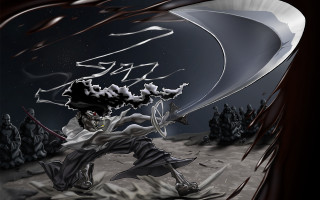 Cartoon man sword sky trees - his hand and a sky background free wallpaper