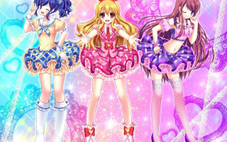 Anime girls dresses boots purple - three anime girl free wallpaper