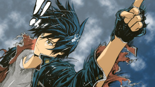 Man gun pointing air hand - a cloudy sky behind free wallpaper