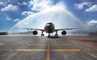 Jet runway skyline mountain ocean - the runway free wallpaper